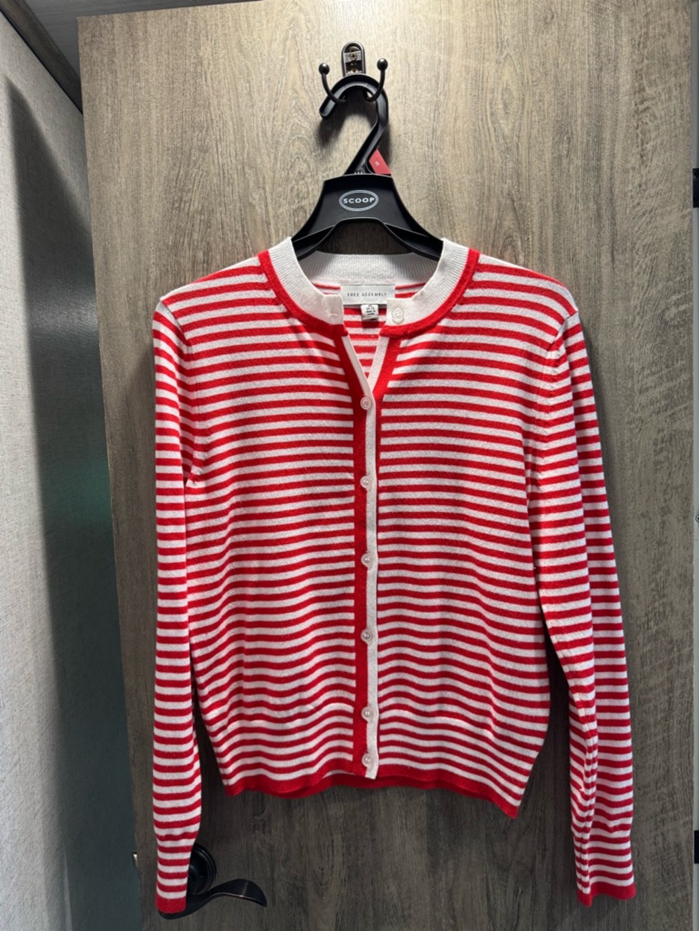 Striped Red & White Button-Up Women's Sweater